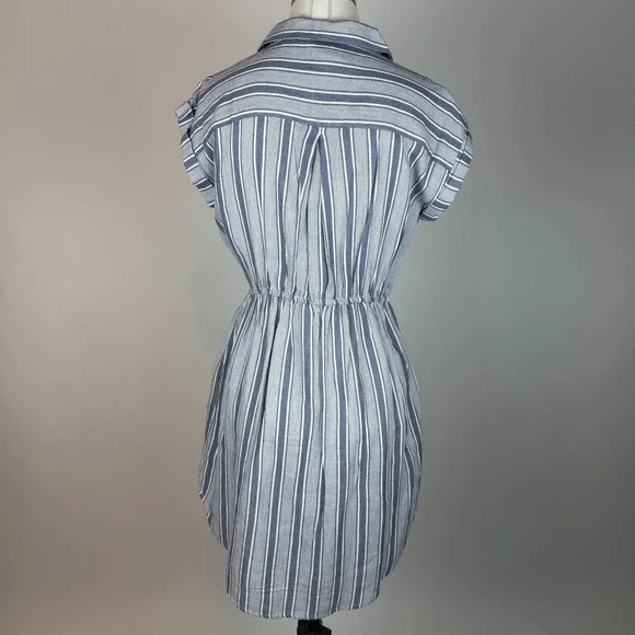Japna Blue/White Striped Cotton Shirt Dress Size Medium Pockets Vacation Beach - Picture 4 of 7